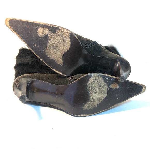 SAKS FIFTH AVENUE Dark Brown Rabbit Fur and Suede Knee High Boots - Picture 11 of 12